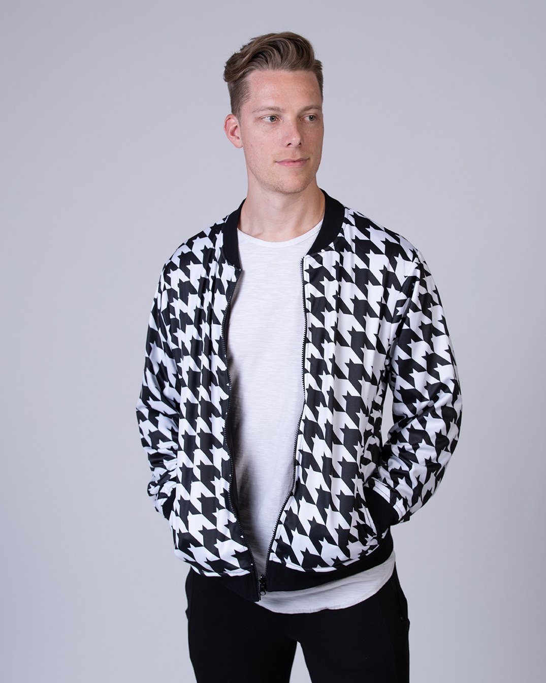 Houndstooth Reversible Bomber Jacket - Main Image